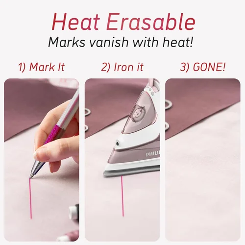 Vista 8 de Lange & König Bolígrafos de Marcado de Tela Borrables con Calor para Costura - 4 Bolígrafos + 8 Repuestos - Suministros de Costura Suministros