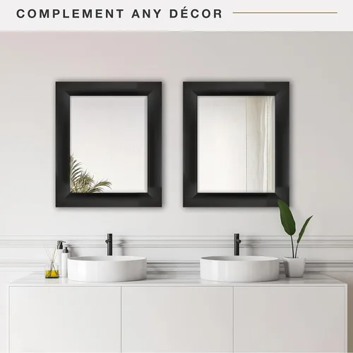 Vista 5 de MCS Simplicity - Espejo de pared grande de 21.5x25.5 pulgadas, espejo negro con detalle biselado, espejo para colgar en pared vertical u horizontal