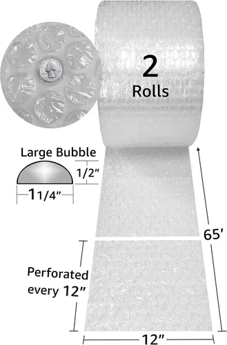 Vista 2 de UBOXES - Rollo de amortiguación de burbujas, 130 pies x 12 pulgadas de ancho, grande de 1/2 pulgadas, burbujas transparentes, envoltura transparente