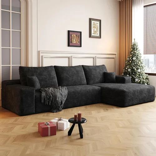 Vista 66 de Sofá modular moderno de 96 pulgadas para sala de estar, sofá modular tapizado sin hueso con bolsillos, cómodo sofá nube con diván en forma de L Negro