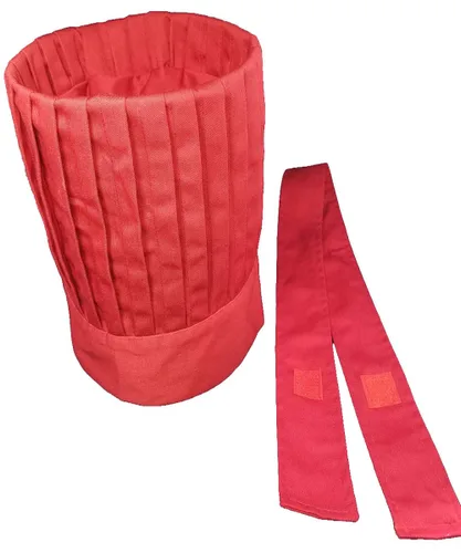 Vista 4 de Hibachi Sombrero de Chef con Corbata Rojo Teppanyaki
