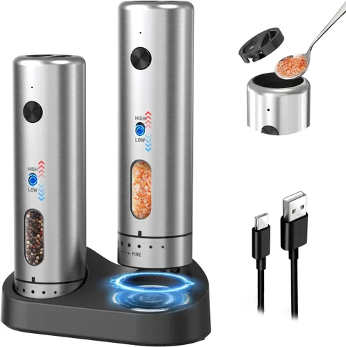 Vista 11 de CIRCLE JOY Juego de molinillo eléctrico recargable de sal y pimienta con recarga superior Molinillo de pimienta automático con base de carga, grosor