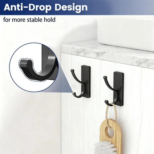 Vista 7 de pickpiff Ganchos adhesivos de pared con tira, sin residuos, fáciles de quitar, gancho para toallas pegajoso fuerte y resistente, paquete de 4 Negro