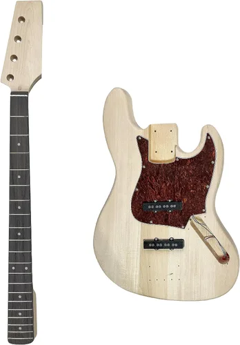 Vista 2 de DBL Kit de guitarra bajo DIY, 4 cuerdas diestras con cuerpo de tilo, construye tu propio bajo