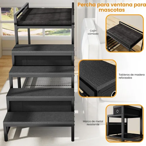 Vista 5 de kepptory Litera para mascotas con escaleras y almacenamiento, camas para perros fijadas a la cama humana, cuna para perros y gatos pequeños, Negro