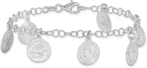 Vista 3 de Pulsera de plata de ley maciza rodiada con dije de moneda romana 75 pulgadas fabricada en Italia Plata de ley no conocido