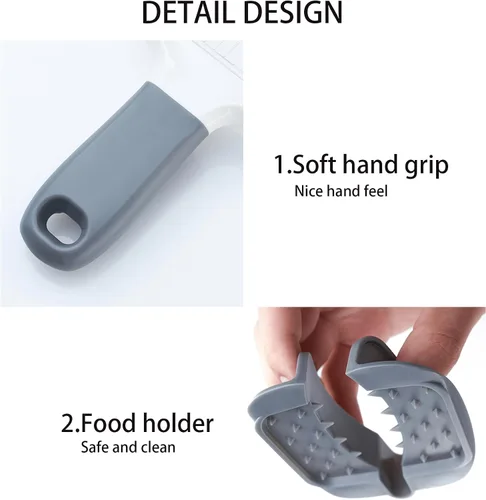Vista 8 de Cortador de mandolina para cocina, hoja de acero inoxidable ajustable, cortador de verduras, cortador de verduras con agarre antideslizante, gris