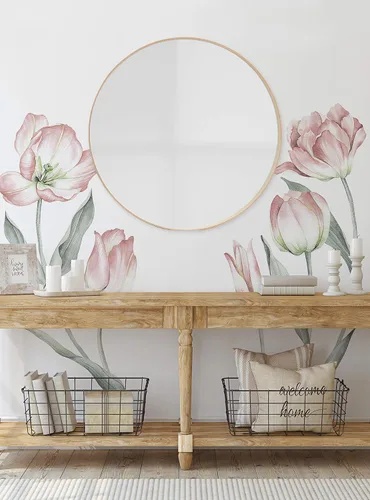 Vista 4 de Garden Tulips - Vinilo adhesivo para pared, despegar y pegar (rubor)