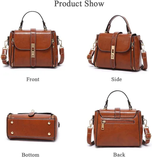 Vista 3 de Crossbody Bag for Women Fashion Designer Shoulder Purse Leather Top-handle Satchel Brown Classic Handbags for Ladies
