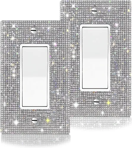 Vista 18 de Cubierta decorativa para interruptor de diamantes de imitación plateados brillantes, placa de pared de una sola banda 1 unidad-XKSZ 1
