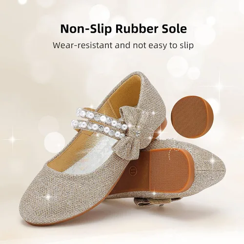 Vista 3 de Parrosoo Zapatos de vestir para niñas, zapatos Mary Jane, zapatos de ballet, zapatos de tacón bajo para niña, escuela, princesa, zapatos de boda