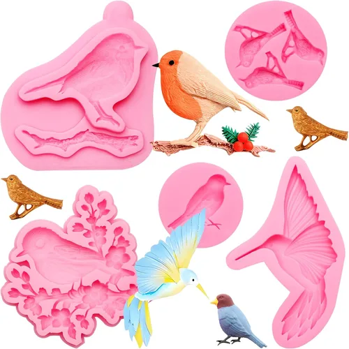 Vista 11 de Juego de moldes de silicona para pájaros para decoración de pasteles, 4 Moldes de fondant para pájaros(XL207)