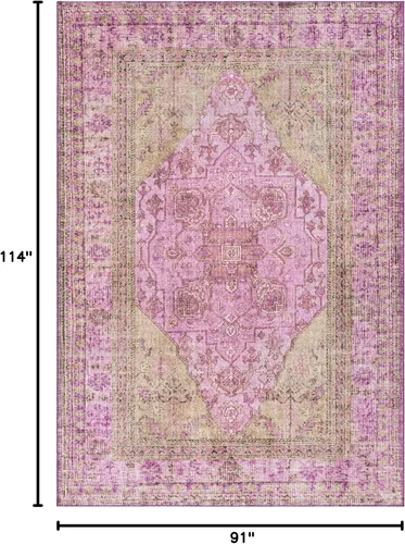 Vista 2 de Well Woven Nile Gila - Alfombra de área lavable a máquina, medallón bohemio vintage, rosa oriental, tejido plano, envejecido, 7 pies 7 pulgadas x 9