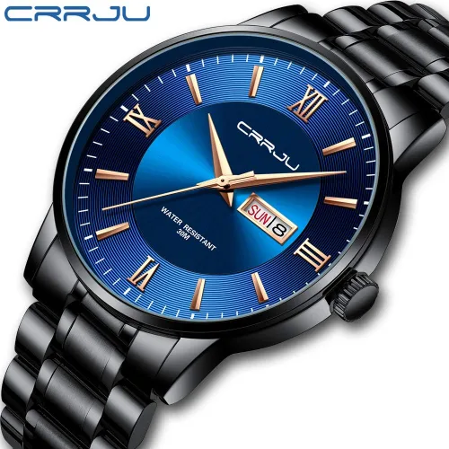 Vista 2 de CRRJU Men's Minimalist Casual Luxury Auto Date Watches Fashion Business Japan Movement Quartz Waterproof Wristwatches for Men Stainsteel Steel Band