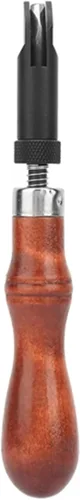 Vista 5 de TOPINCN Ranura de empuje tipo V, mango de madera ajustable, herramienta de ranurado de cuero para manualidades de cuero, borde de ranura