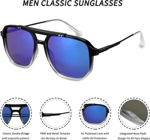 Vista 6 de FEISEDY Lentes de sol polarizados para hombre TR90 Retro 80S Metal Temple B2853