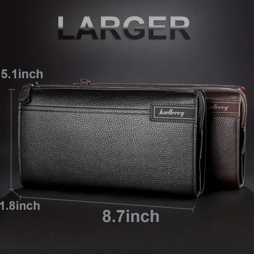 Vista 6 de Cartera larga de cuero para hombre, bolso de mano grande para negocios, tarjetero para teléfono, regalo para hombres, padre, hijo, marido, novio