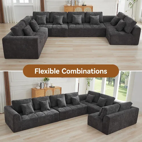 Vista 109 de Sofás seccionales modulares de 110 pulgadas para sala de estar, sofá seccional comprimido sin hueso, sofá de espuma viscoelástica tapizado de 3 Beige