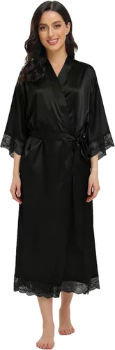 Vista 15 de Batas largas de satén suaves para mujer, batas largas de seda de longitud completa, kimonos, bata de baño sedosa, bata de baño Estampado floral