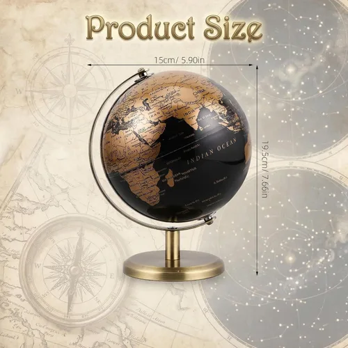 Vista 6 de Globo del mundo pequeño de 6 pulgadas con soporte de bronce antiguo, decoración de escritorio de tierra negra y dorada para niños y adultos, globo