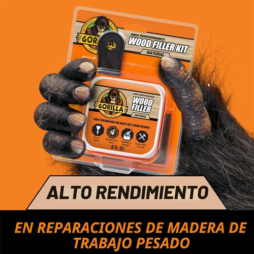 Vista 3 de Kit de reparación de madera de Gorilla, relleno multiusos con espátula y bloque de lijado.