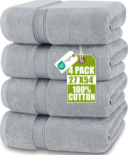 Vista 11 de Toallas de baño de algodón de lujo de 700 GSM (4 unidades, 27 x 54 pulgadas) por Utopia, Beige Premium Lightweight Ring Spun Cotton Towels