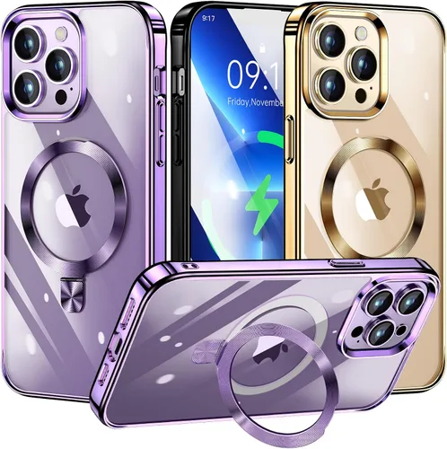 Vista 12 de [Anillo de CD compatible con soporte invisible MagSafe] Funda magnética para iPhone 12 / iPhone 12 Pro, parachoques galvanizado que no se pone