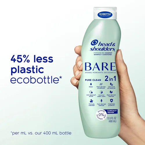 Vista 6 de Head & Shoulders - Champú y acondicionador anticaspa 2 en 1, BARE Pure Clean, paquete doble, 1% de piritiona de zinc, cuidado del cuero cabelludo
