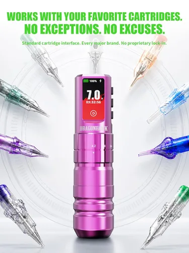 Vista 5 de Dragonhawk Kit de tatuaje inalámbrico A3 Pro, máquina de bolígrafo de 7 Rojo rosa