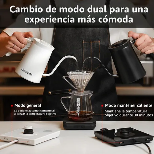 Vista 5 de MHW-3BOMBER Hervidor eléctrico de cuello de cisne, tetera de control de temperatura de ± 1 ℉ con pantalla LED y flujo vertical de 90°, sin BPA