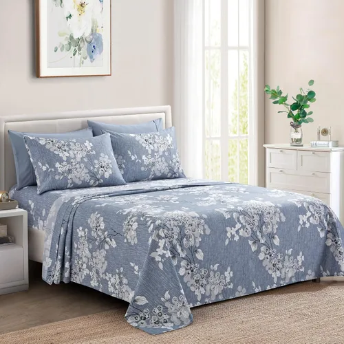 Vista 13 de Marina Decoration Ropa de cama ultra suave y sedosa con bolsillo profundo con estampado rico de rayón derivado de bambú para todas las estaciones