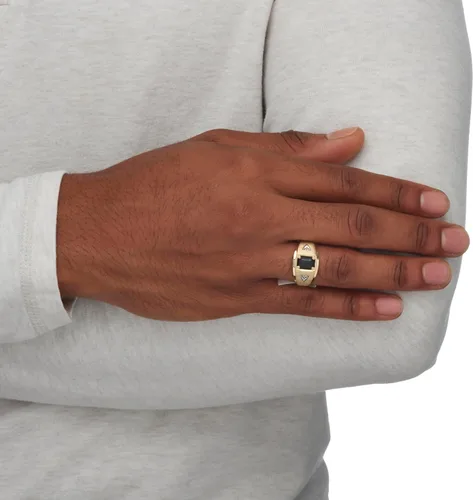 Vista 4 de Anillo de oro amarillo de 10 quilates para hombre, corte esmeralda, ónix negro natural y diamantes