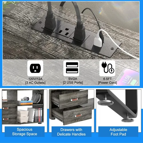 Vista 5 de Homieasy Escritorio en forma de L con archivador y toma de corriente, escritorios reversibles de esquina grandes de 55 pulgadas con tira LED