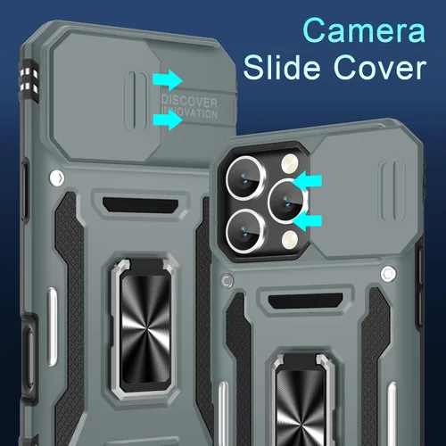 Vista 172 de DEERLAMN Funda para iPhone Xs Max con funda deslizante para cámara + protector de pantalla, soporte giratorio de anillo de grado militar a prueba