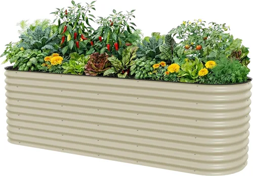 Vista 33 de Vego garden Jardinera elevada redonda de 32 pulgadas de alto y 42 pulgadas para jardín, para verduras, flores, patio, gris moderno