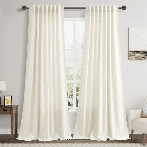 Vista 11 de Cortinas oscurecedoras de habitación con patrón geométrico negro de 80 pulgadas de largo para sala de estar, juego de 2 paneles, decoración clásica