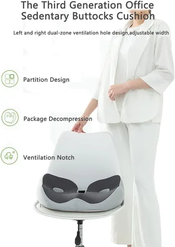 Vista 3 de Cojín de asiento de espuma viscoelástica transpirable para el dolor de espalda, coxis, silla ortopédica de oficina, silla de ruedas, soporte