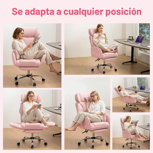 Vista 8 de HOFFREE - Silla cruzada con ruedas para juegos, lectura, trabajo (rosa)