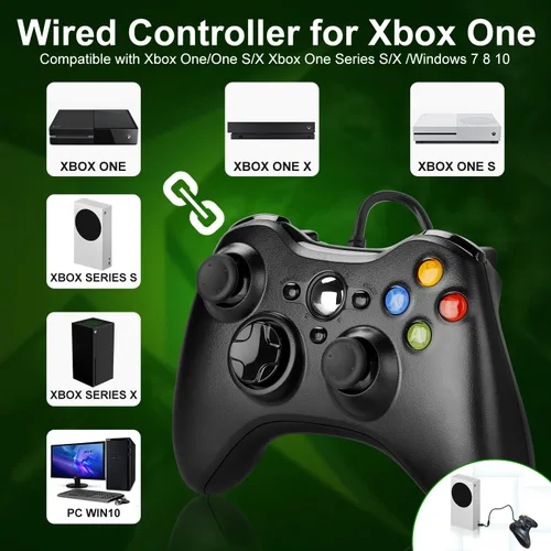 Vista 2 de Wired Xbox One Controller, Compatible with Xbox One Controller, Xbox One Wired Controller with 3.5mm Audio Headphone Jack Double Shock Wired Xbox