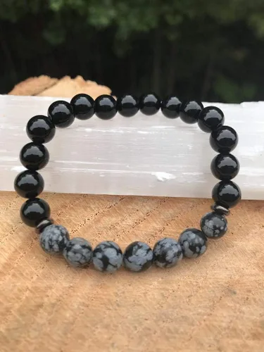 Vista 3 de Precious-GEMS Joyería Copo de nieve Obsidiana Pulsera Negro Onyx