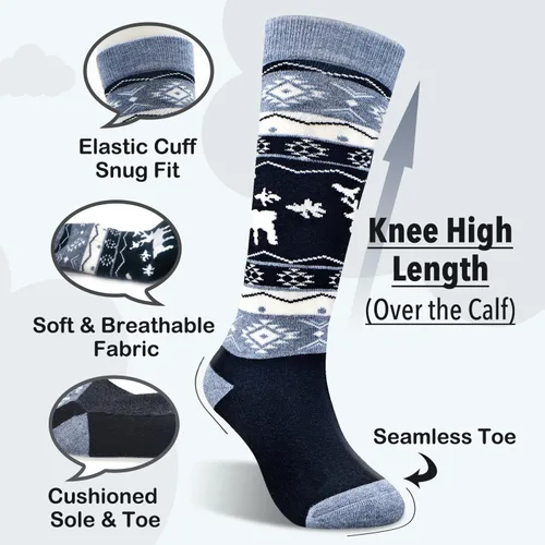 Vista 2 de Socks Daze Paquete de 2 calcetines de esquí de mezcla de lana merina para niños, hasta la rodilla, cálidos, para invierno, snowboard, patinaje