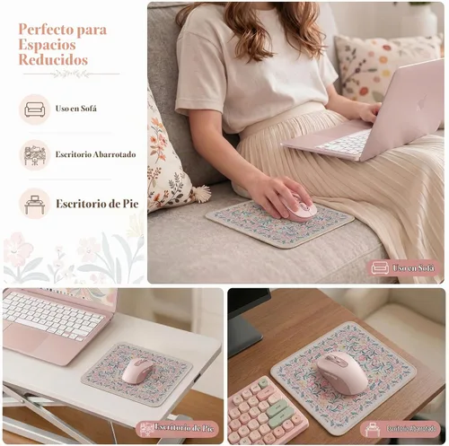 Vista 7 de iCasso Alfombrilla de mouse estética pequeña con diseño floral, mini alfombrilla de mouse portátil rosa, antideslizante y cómoda, de tela para mouse
