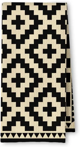 Vista 16 de Toallas de Cocina a Cuadros Neutros Bohemios, Toallas de Cocina y Té a Cuadros Beige y Negro para Decoración de Cocina, Toallas de Mano Retro