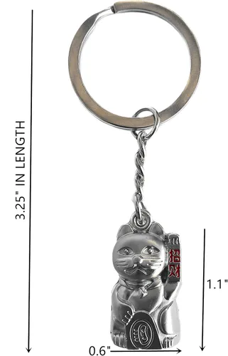 Vista 3 de Betterdecor Llavero Feng Shui Lucky Cat para la suerte de la riqueza, plateado