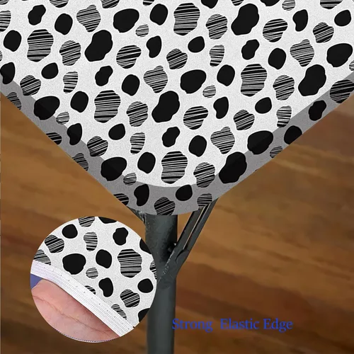 Vista 5 de Mantel cuadrado con estampado de vaca, puntos a rayas blancas y negras con estilo abstracto, para mesa de comedor cuadrada, se adapta a mesas de 24