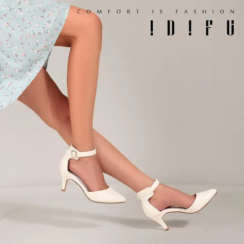 Vista 5 de IDIFU IN3 D'Orsay Zapatos de tacón bajo para mujer, zapatos de vestir puntiagudos con puntera cerrada, correa de tobillo para novia, elegante