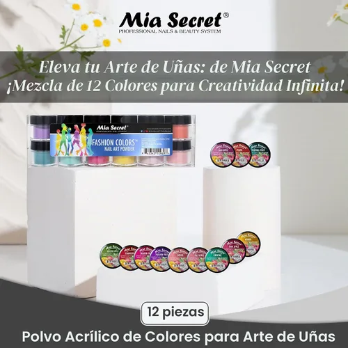 Vista 2 de Mia Secret Polvo de arte de uñas de color de moda 12 colores mezcla