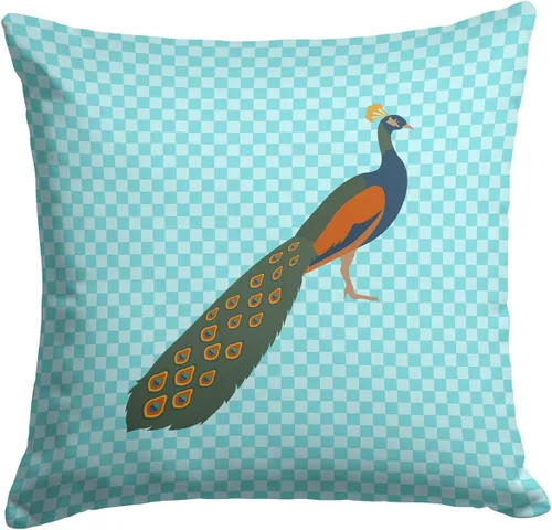 Vista 300 de Caroline's Treasures BB8163PW1414 Beltsville - Almohada decorativa de tela a cuadros pequeños, color blanco, pavo y gallina azul, lavable a máquina