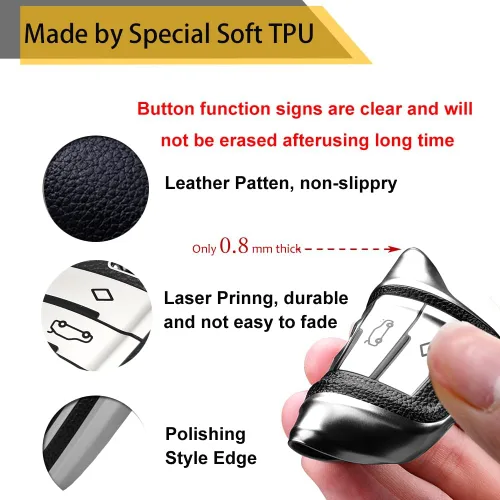 Vista 2 de para BMW Funda para Llavero con Cuerda Trenzada Metálica, Funda de TPU Suave con Superficie Granulada en Forma de Hoja Mejorada para Nueva Carcasa