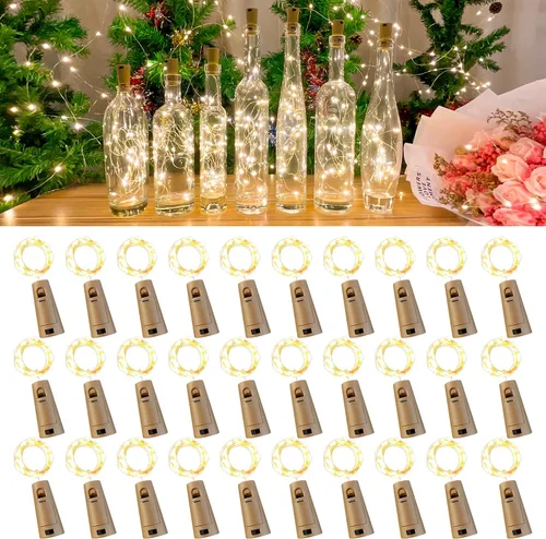 Vista 12 de Etinga Paquete de luces LED para botellas de doble batería, 6.6 pies, 20 LED, el doble de tiempo de iluminación, para uso en interiores